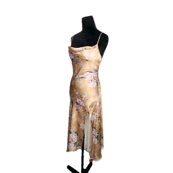 ASTR The Label Gaia Floral Mustard Cowl Neck Assymetrical Midi Dress Size Xs - Picture 4 of 11
